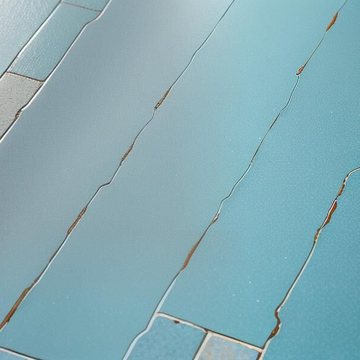 Large-format epoxy slab sections in teal with sealed expansion joints running between them.